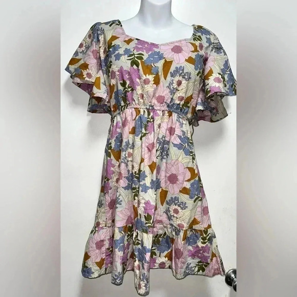 NWT Cotton Floral Mod Ruffles belted boho party feminine event date nite wedding - Picture 1 of 4